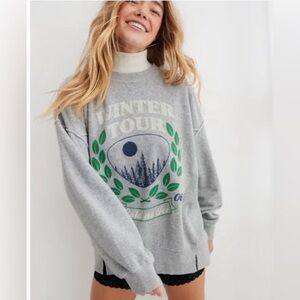 Aerie Cold As Ice-Fleece Sweatshirt-Gray Womens Size Small (Oversized)